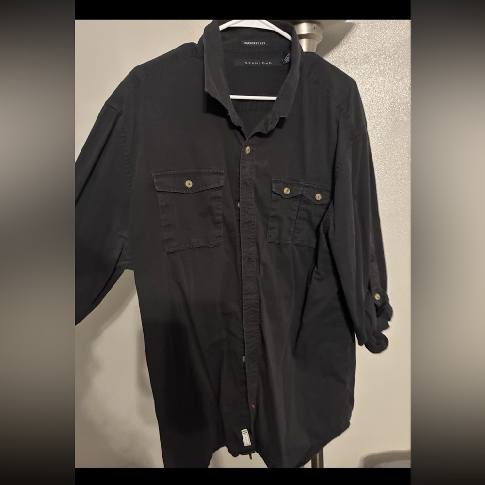 Sean John Men's Tailored Fit Black Button Up Casual Dress Shirt Size 3XL